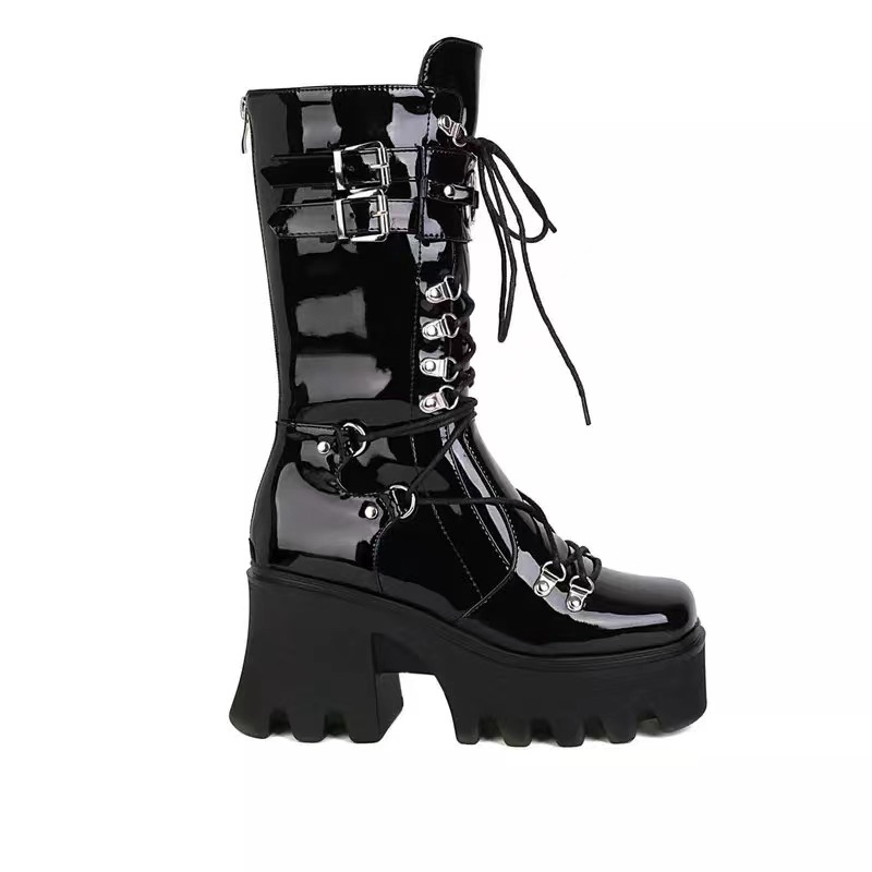 Buty bojowe Dark Soul Chunky Platform Combat Boots dla kobiet – czarne, sznurowane 