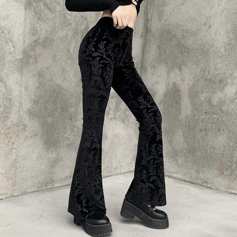 Dark Soul Daily Women's Punk Printed Flare Pants - Full Length Style
