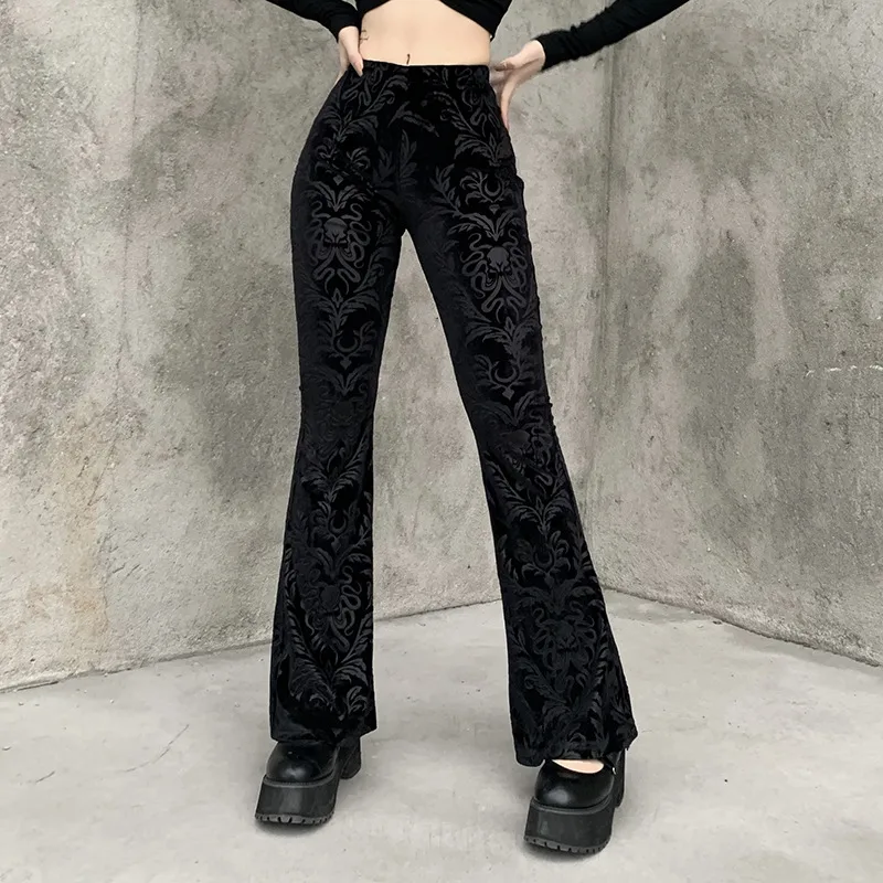 Dark Soul Daily Women's Punk Printed Flare Pants - Full Length Style