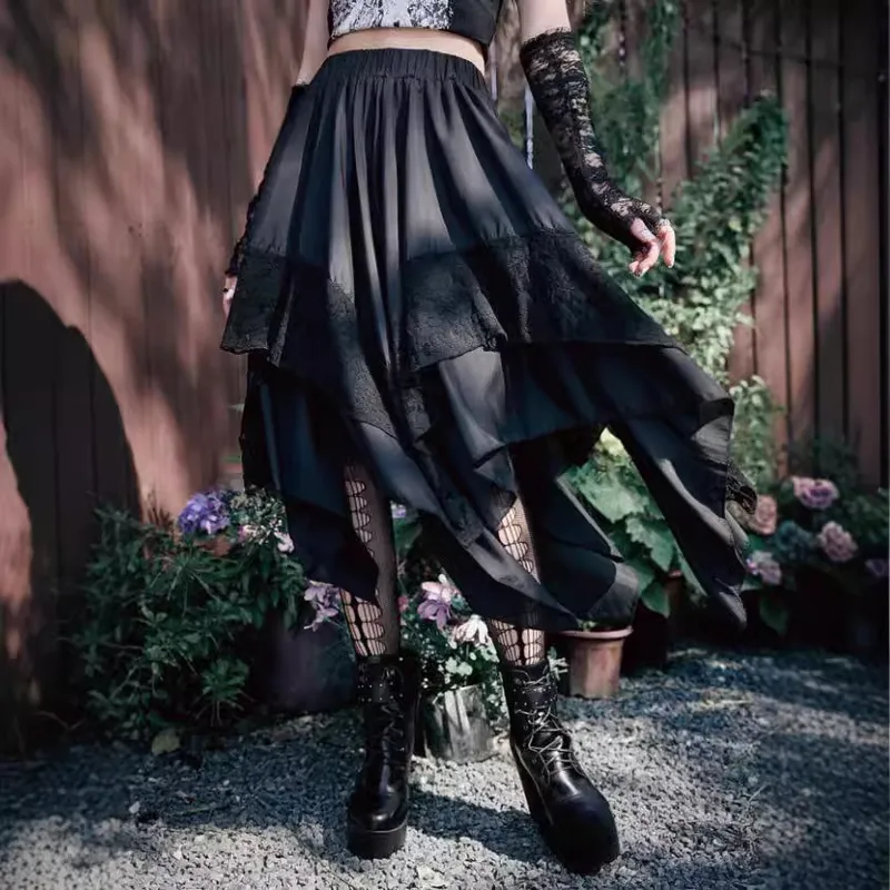Dark Soul Diablo Gothic Punk Skirt - Lace Handkerchief Hem Spice Girl Style