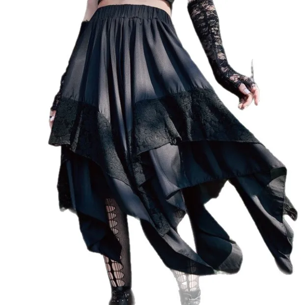 Dark Soul Diablo Gothic Punk Skirt - Lace Handkerchief Hem Spice Girl Style