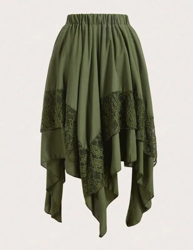 Dark Soul Diablo Gothic Punk Skirt - Lace Handkerchief Hem Spice Girl Style