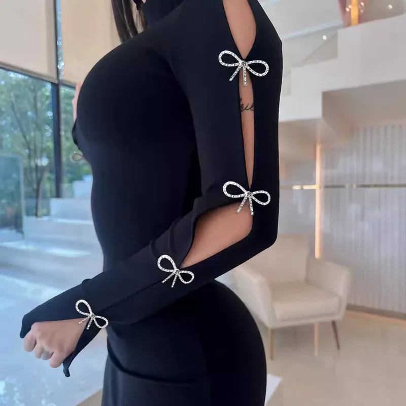 Dark Soul Elegant Bow Knot Turtleneck Sheath Dress - Long Sleeve Cocktail & Party