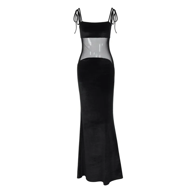 Dark Soul Elegant Solid Color Strap Party Dress - Women's Sexy Sleeveless Ruffled Skirt Evening Wear