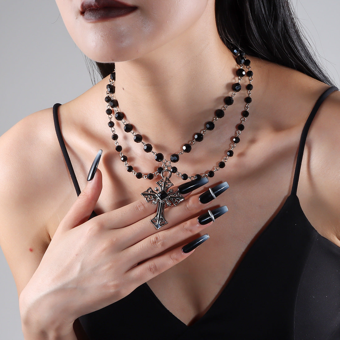 Dark Soul Gothic Hip-Hop Retro Cross Pendant Necklace - Halloween Alloy & Glass
