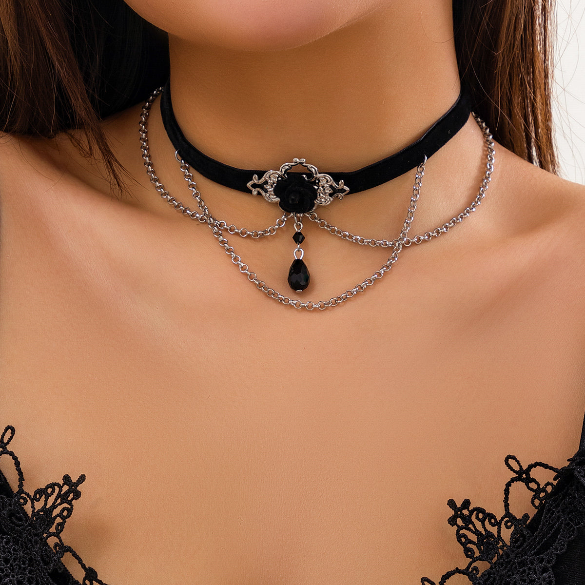 Naszyjnik z kropli wody w stylu Dark Soul Gothic Punk Lolita – flanela i stop 