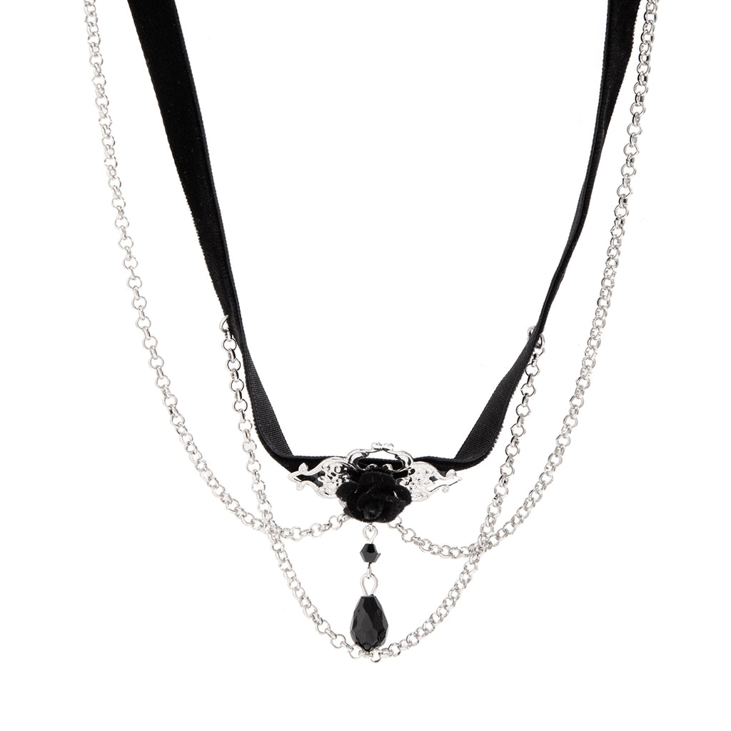 Dark Soul Gothic Punk Lolita Water Droplet Choker - Flannel & Alloy