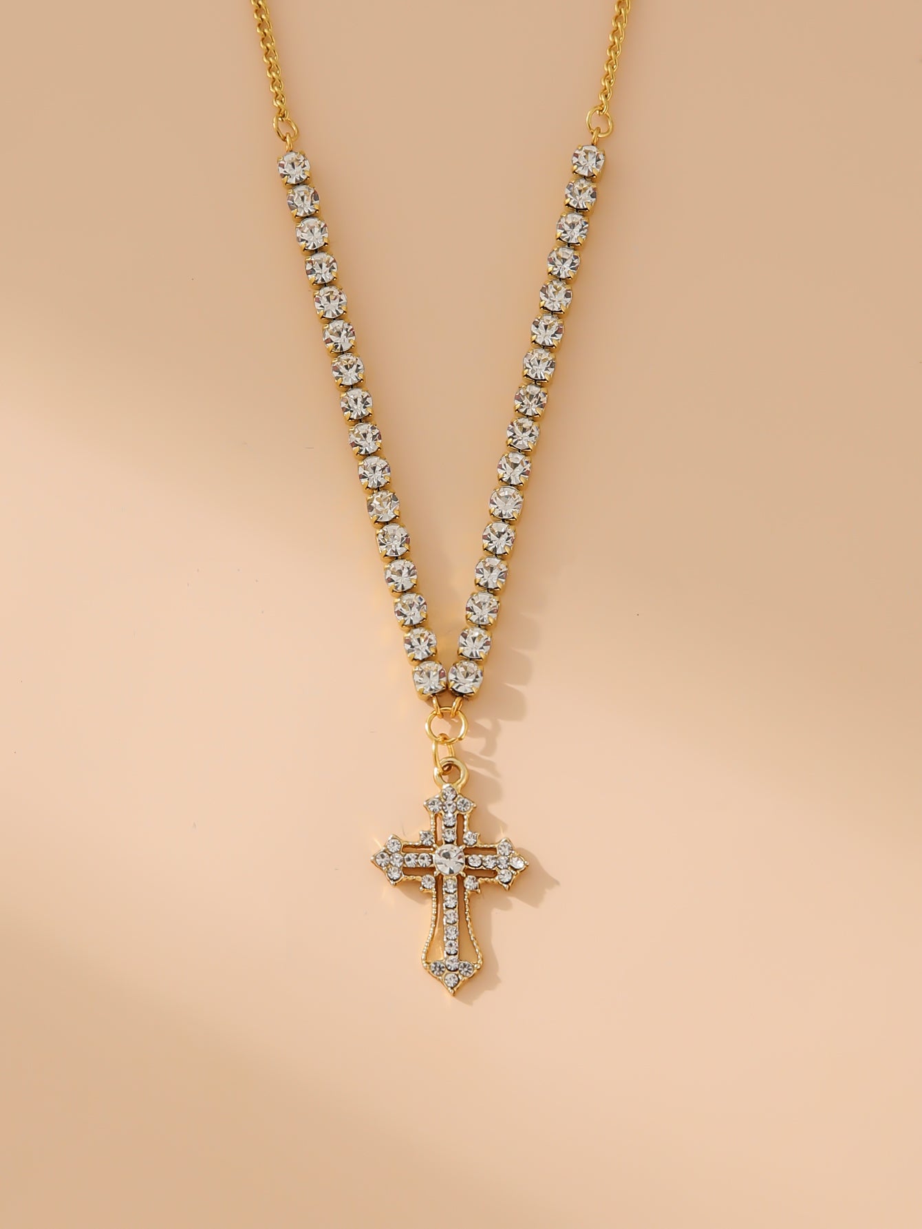 Naszyjnik Dark Soul Gothic Punk Shiny Cross – stal nierdzewna platerowana 18-karatowym złotem 