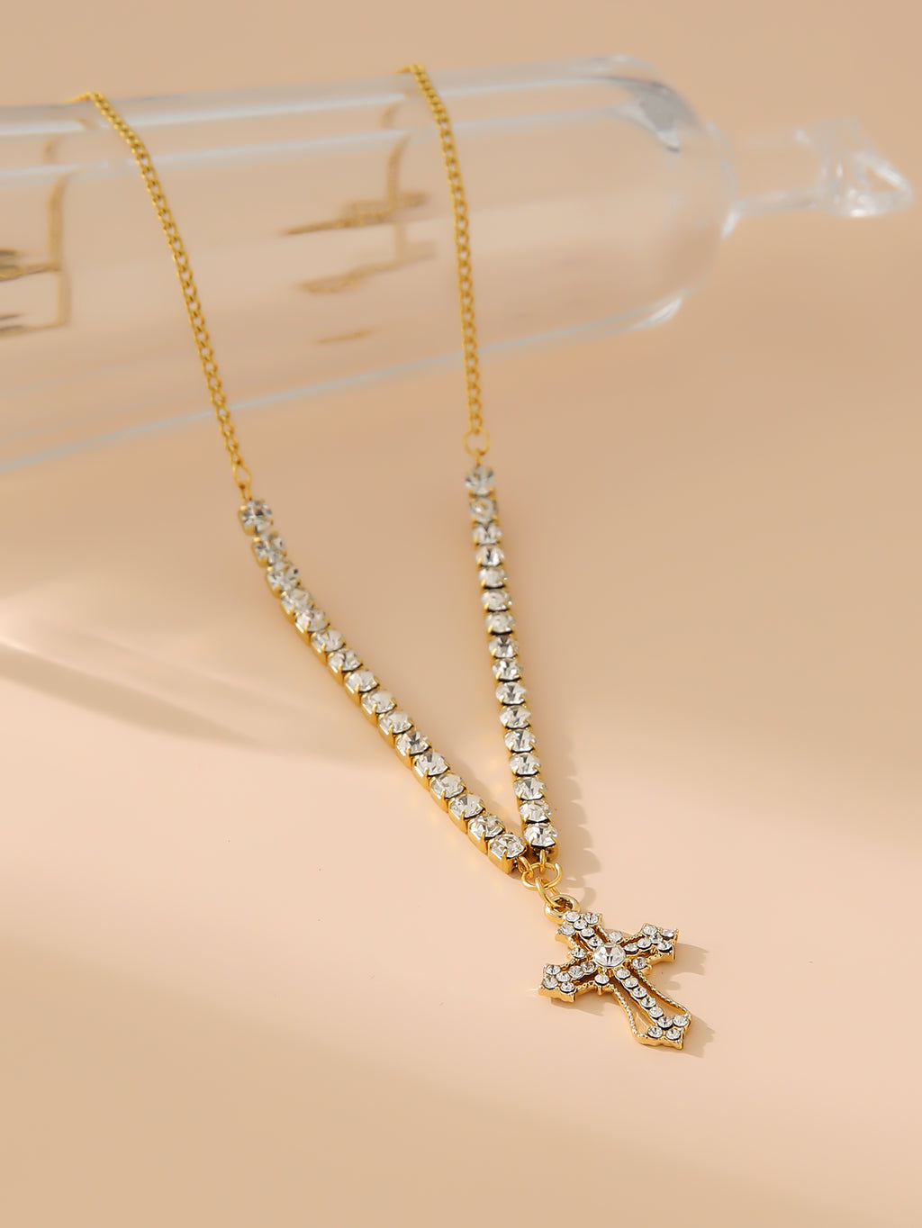 Naszyjnik Dark Soul Gothic Punk Shiny Cross – stal nierdzewna platerowana 18-karatowym złotem 