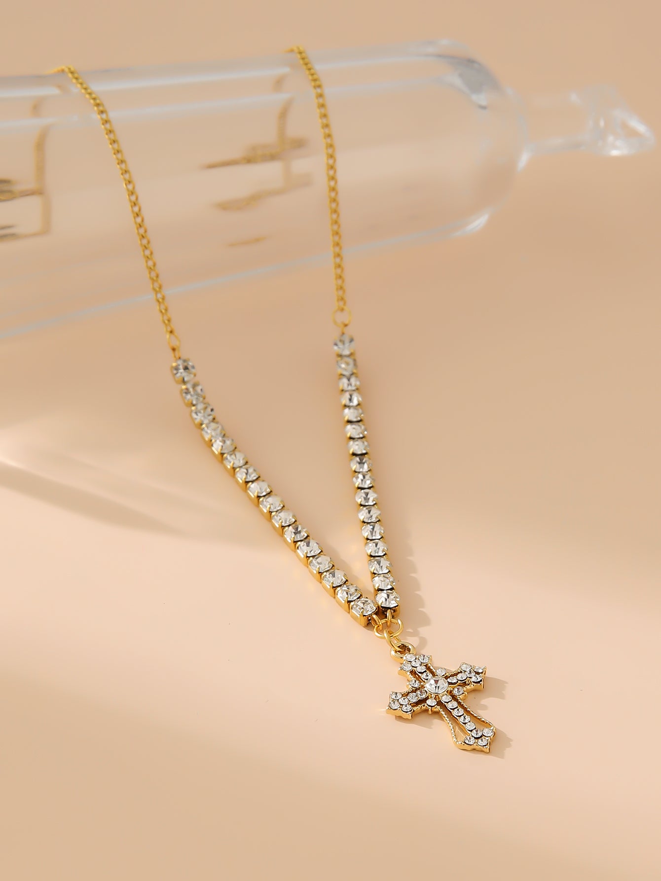 Naszyjnik Dark Soul Gothic Punk Shiny Cross – stal nierdzewna platerowana 18-karatowym złotem 