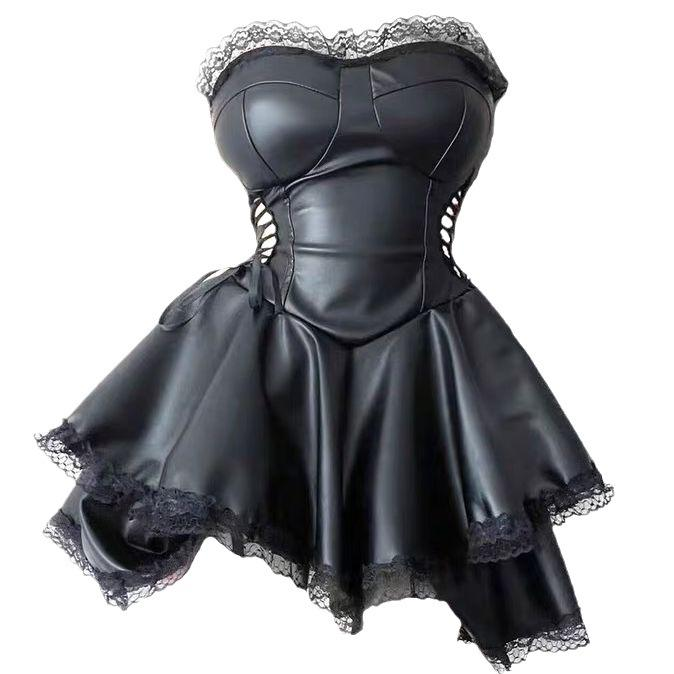 Dark Soul Gothic Punk Y2K Black Mini Dress - Sexy Slim Fit Chest Wrap