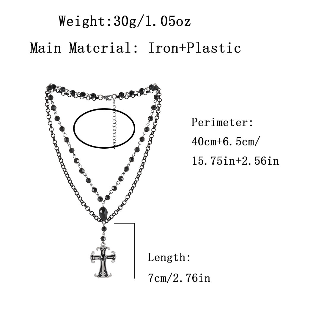 Naszyjnik Dark Soul Gothic Retro Cross Double Layer – stop i plastik 