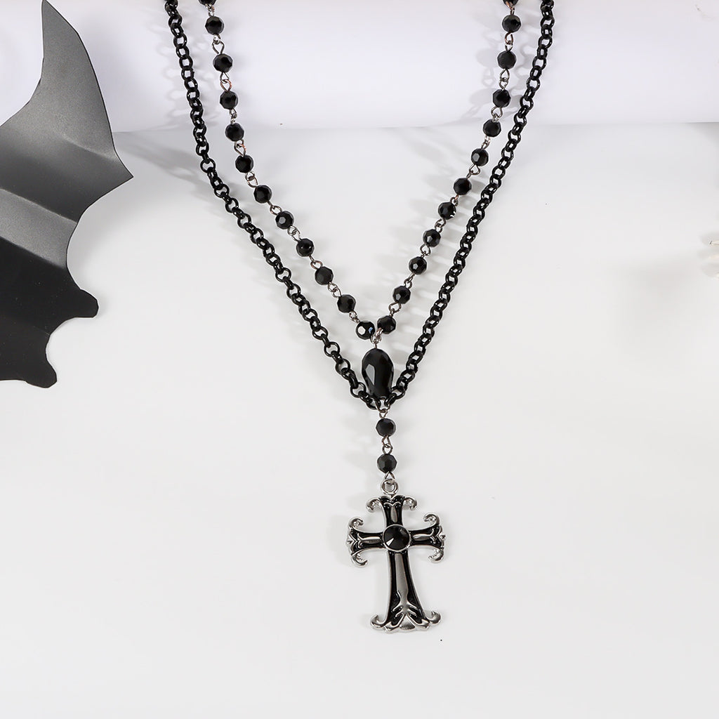 Naszyjnik Dark Soul Gothic Retro Cross Double Layer – stop i plastik 