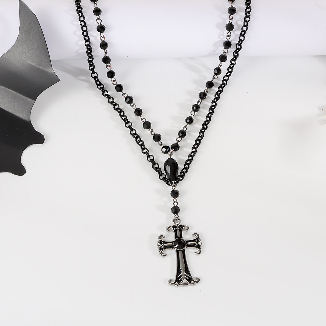 Naszyjnik Dark Soul Gothic Retro Cross Double Layer – stop i plastik 