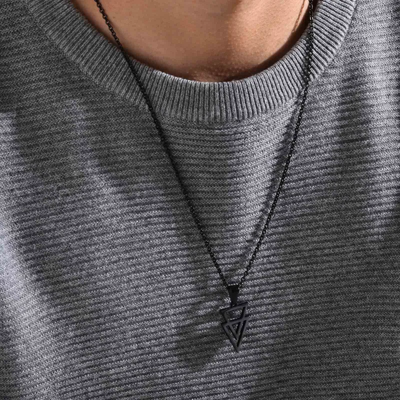 Dark Soul Hip-Hop Punk Triangle Pendant Necklace - Stainless Steel