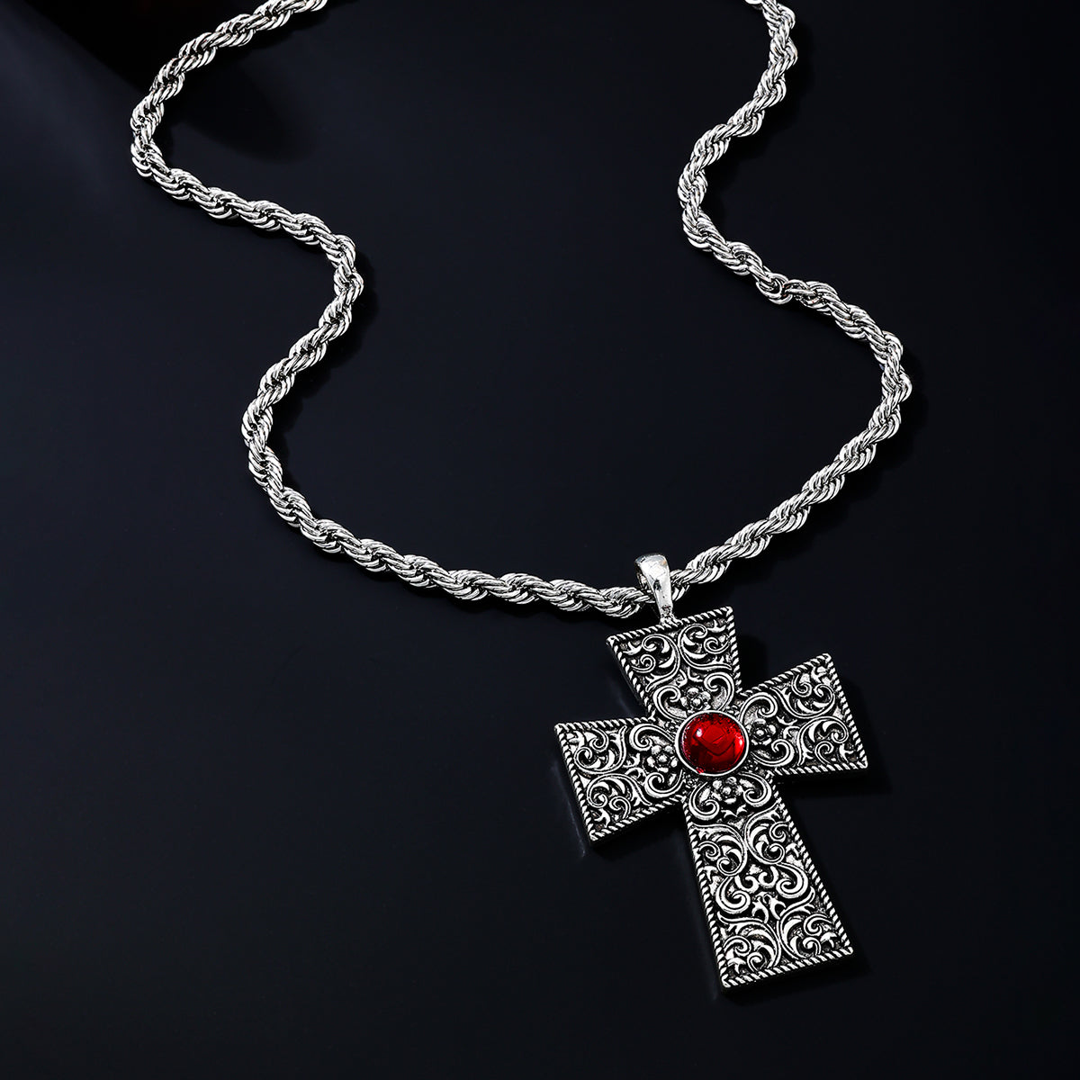 Dark Soul Men's Gothic Hip-Hop Punk Cross Pendant Necklace - Metal Alloy
