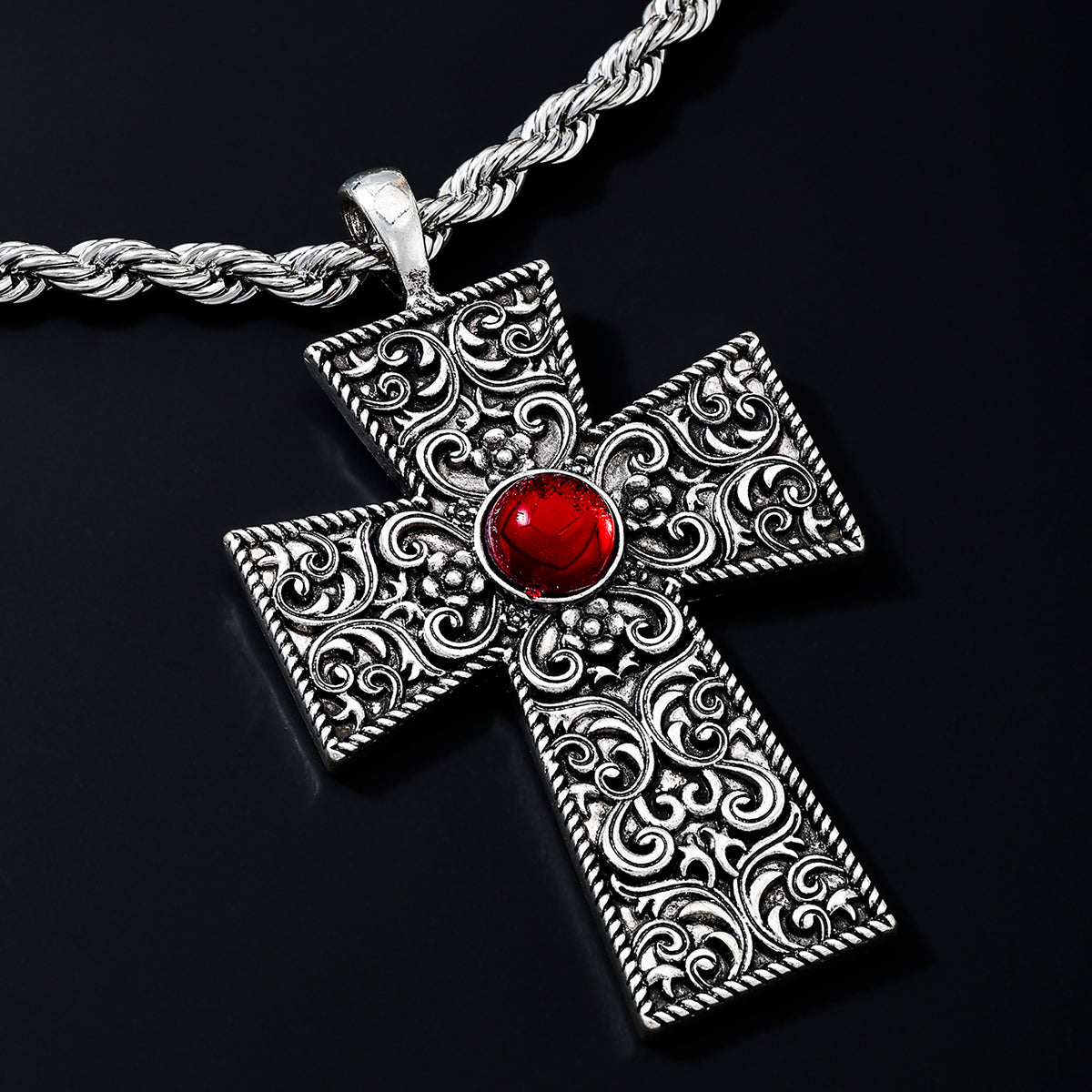 Dark Soul Men's Gothic Hip-Hop Punk Cross Pendant Necklace - Metal Alloy