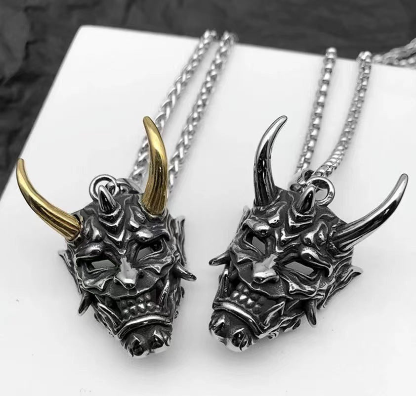 Dark Soul Men's Gothic Horns Pendant Necklace - Alloy Plated