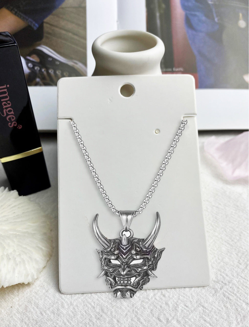 Dark Soul Men's Gothic Horns Pendant Necklace - Alloy Plated