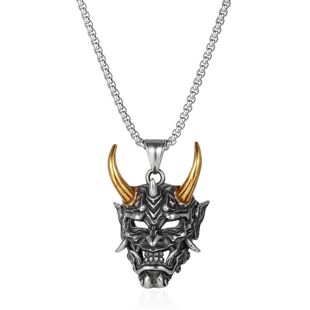 Dark Soul Men's Gothic Horns Pendant Necklace - Alloy Plated