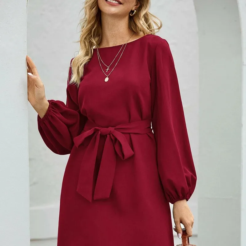 Dark Soul New Arrival Women's Slimming High Waist Dress - Elegant Long Solid Color Pullover