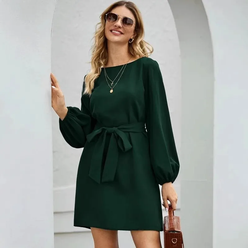 Dark Soul New Arrival Women's Slimming High Waist Dress - Elegant Long Solid Color Pullover