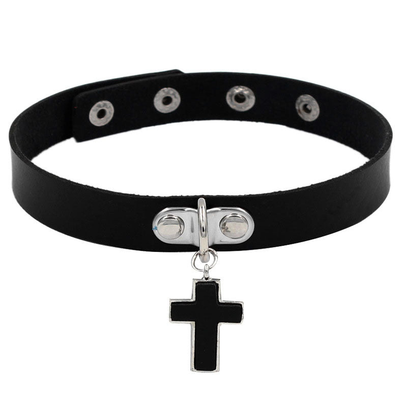 Choker ze skóry PU Dark Soul Punk Cross 