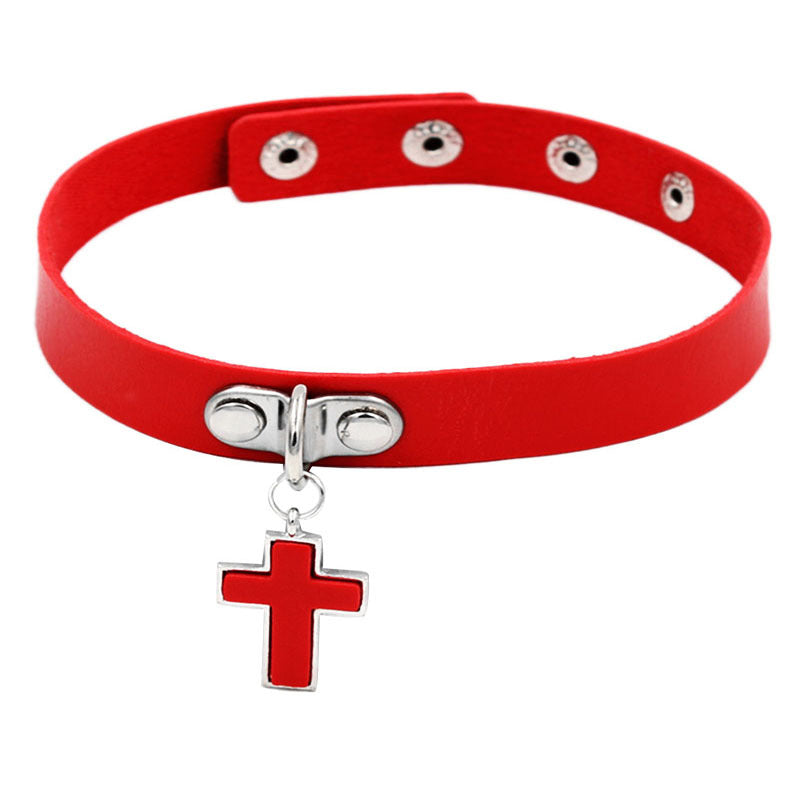 Choker ze skóry PU Dark Soul Punk Cross 