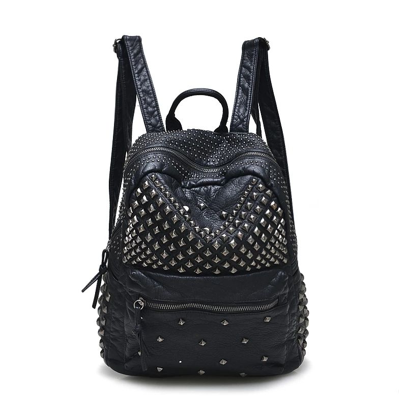 Plecak Dark Soul Rivet Washed Leather dla kobiet – stylowa torba podróżna i szkolna 