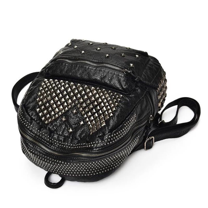 Plecak Dark Soul Rivet Washed Leather dla kobiet – stylowa torba podróżna i szkolna 