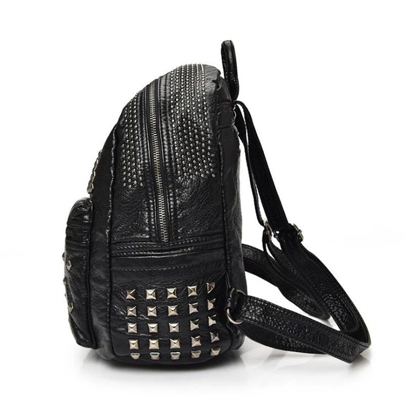 Plecak Dark Soul Rivet Washed Leather dla kobiet – stylowa torba podróżna i szkolna 