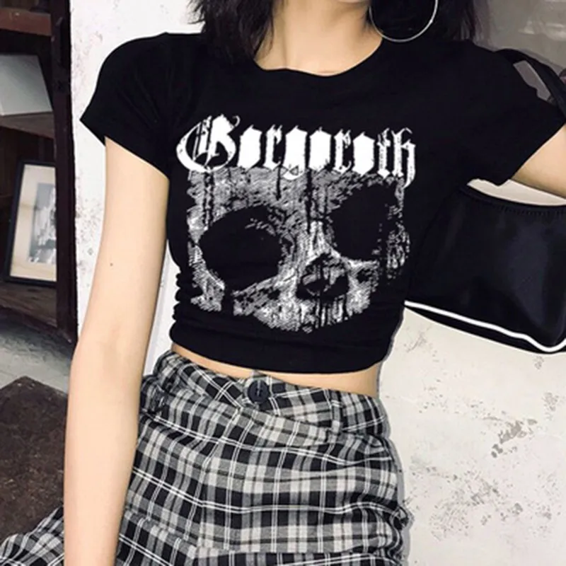 Dark Soul Short Sleeve Punk Skull T-Shirt - Women's Edgy Graphic Top