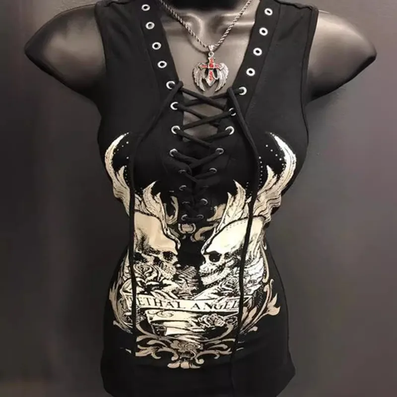 Dark Soul Skull Graphic Tank Top for Women - Streetwear Sleeveless Print