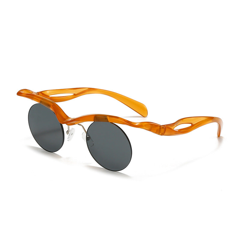 Okulary przeciwsłoneczne unisex Dark Soul z okrągłymi, półramkowymi oprawkami i brwiami. Modne. 