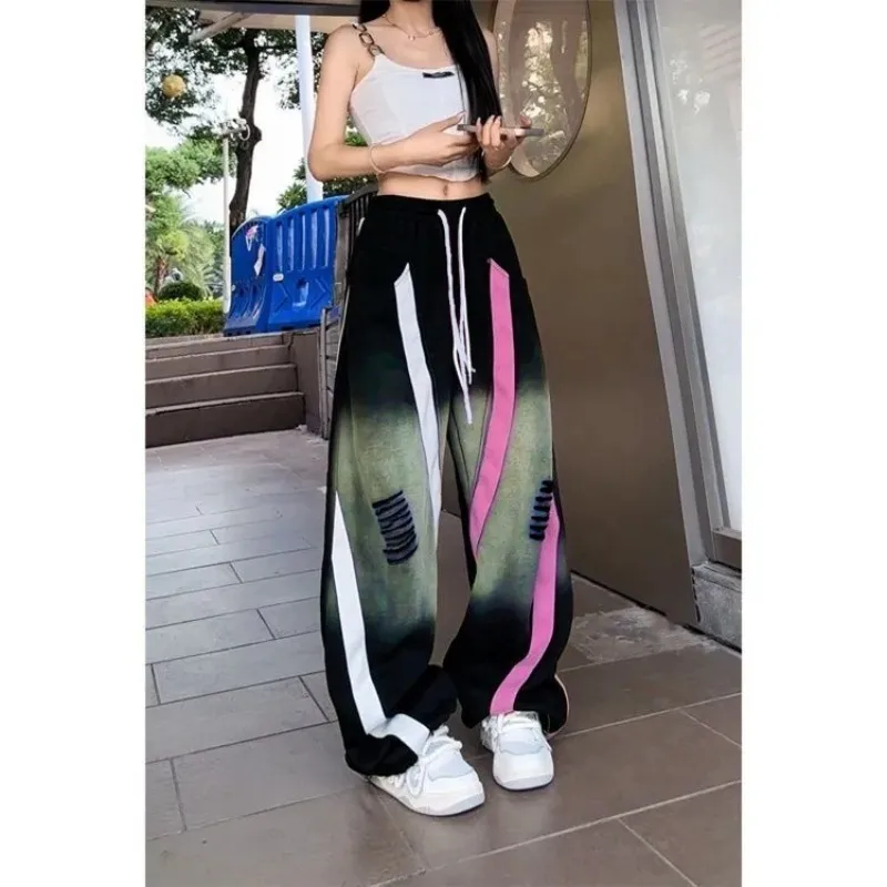 Dark Soul Vintage Rock Stripe Wide Leg Pants for Women - Casual Party & Stage Wear