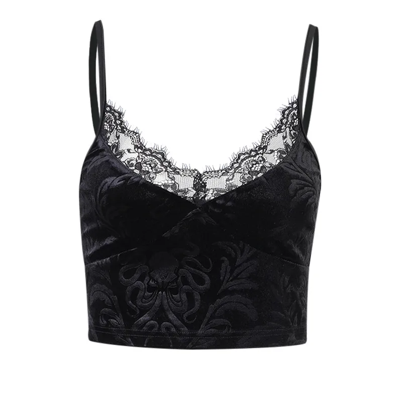Dark Soul Vintage Style Ruffled Tank Top for Women - Solid Color Punk Aesthetic