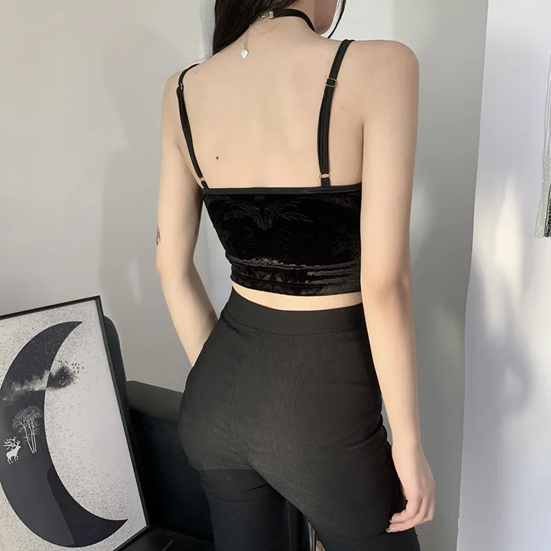 Dark Soul Vintage Style Ruffled Tank Top for Women - Solid Color Punk Aesthetic