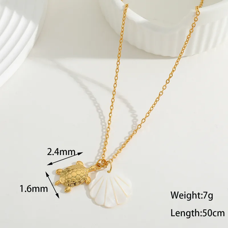 Dark Soul Women's 18K Gold Plated Marine Pendant Necklace - Titanium Steel Starfish, Dolphin & Shell Beach Jewellery