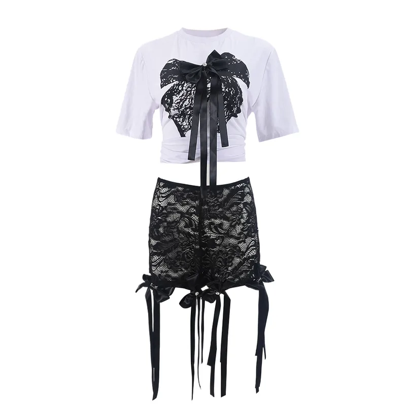 Dark Soul Women's Casual Knit Shorts Set - Dark Style Streetwear Bow Knot Leisure Suit
