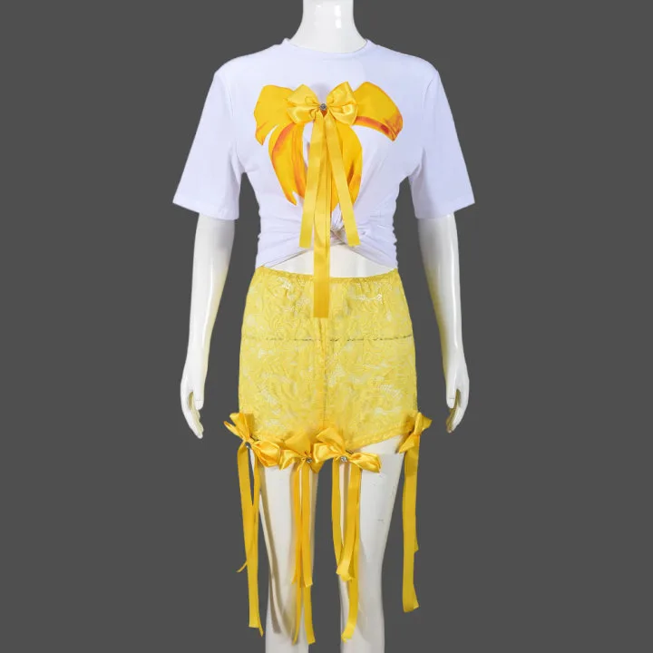 Dark Soul Women's Casual Knit Shorts Set - Dark Style Streetwear Bow Knot Leisure Suit