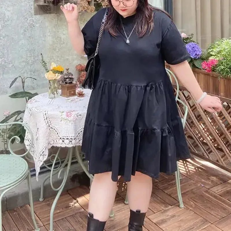 Dark Soul Women's Casual Washed Solid Color Swing Dress - Round Neck Short Sleeve Daily & Outdoor