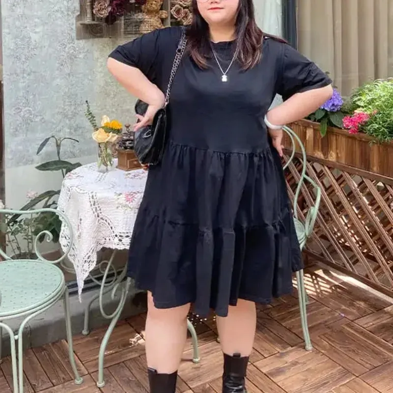 Dark Soul Women's Casual Washed Solid Color Swing Dress - Round Neck Short Sleeve Daily & Outdoor