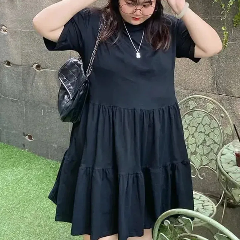 Dark Soul Women's Casual Washed Solid Color Swing Dress - Round Neck Short Sleeve Daily & Outdoor