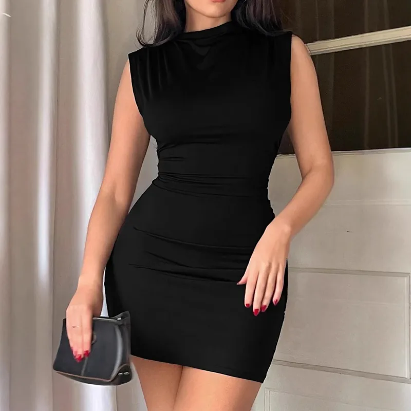 Dark Soul Women's Crew Neck Sleeveless Dress - Young & Slim Fit Pleated for Spring/Summer