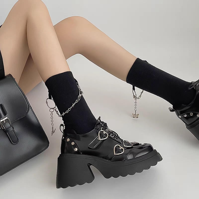 Damskie buty sportowe Dark Soul w stylu gotyckim punk na platformie – na wysokim obcasie, ze skóry 