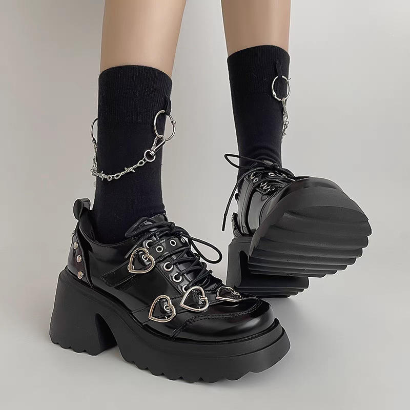 Damskie buty sportowe Dark Soul w stylu gotyckim punk na platformie – na wysokim obcasie, ze skóry 