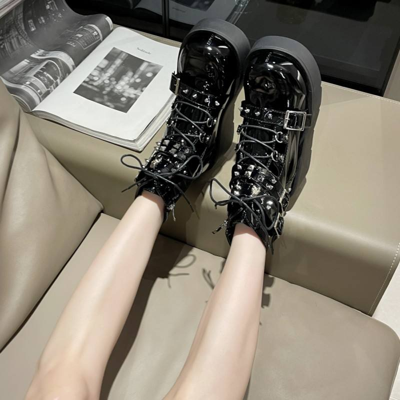 Damskie buty motocyklowe Dark Soul Punk Gothic – grube podeszwy, wysokie botki do kostki 