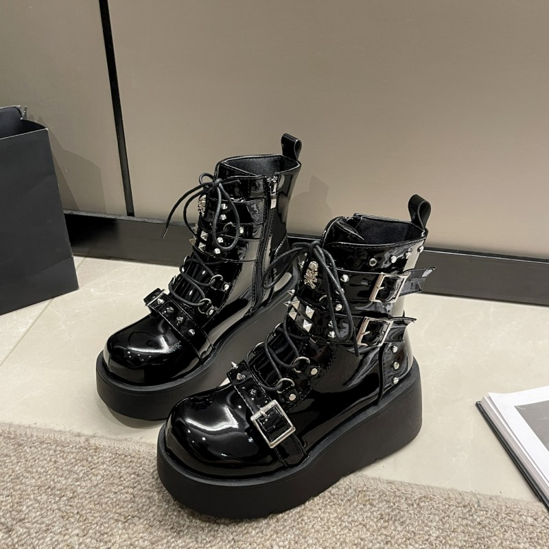 Damskie buty motocyklowe Dark Soul Punk Gothic – grube podeszwy, wysokie botki do kostki 