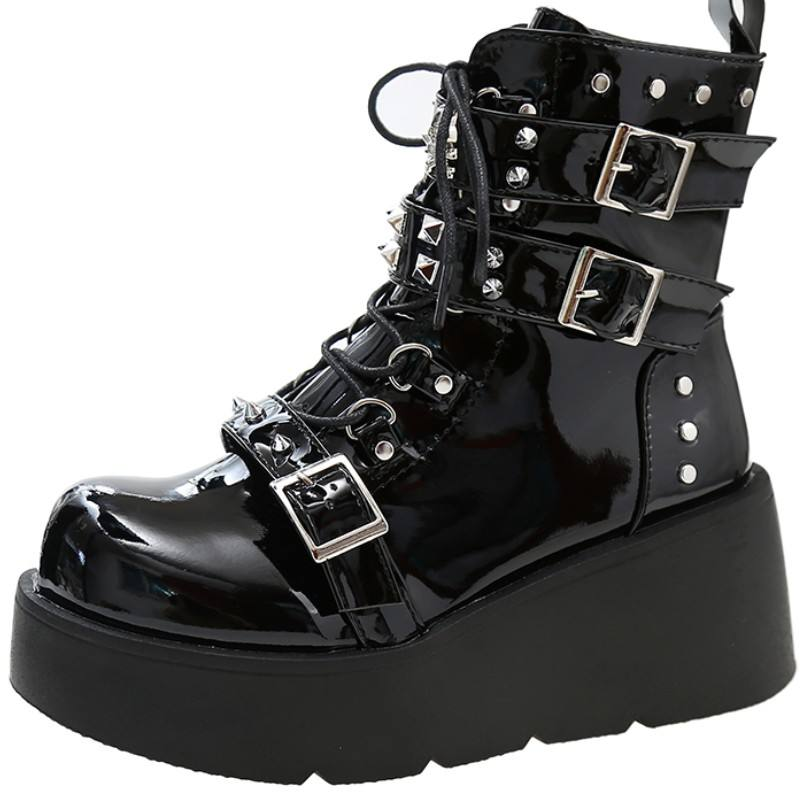 Damskie buty motocyklowe Dark Soul Punk Gothic – grube podeszwy, wysokie botki do kostki 