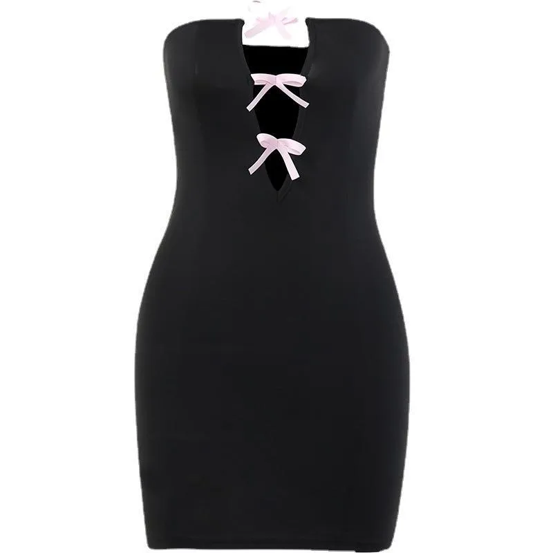Dark Soul Women's Sexy Party Sheath Dress - Strapless, Hollow Out with Bow Knot, for Holidays